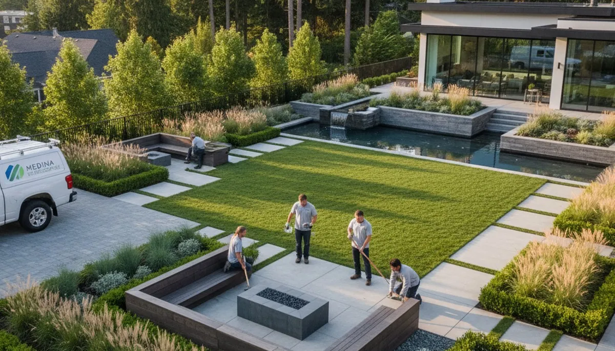 Landscaping service in Bellevue, WA, providing professional lawn care for residential properties