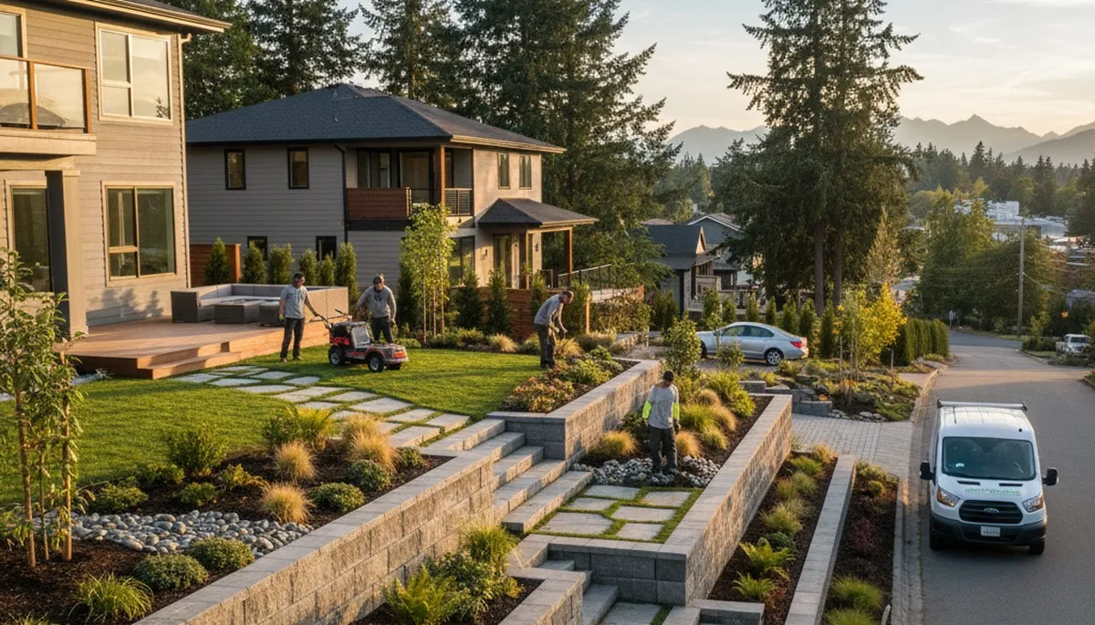 Bellevue, WA landscaping crew provides professional lawn care and yard maintenance services