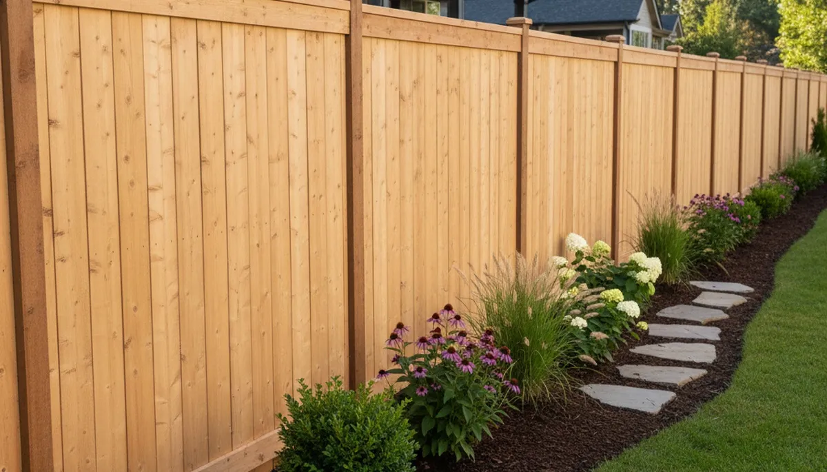 White wooden privacy fence installation by Chop Chop Landscaping in Bellevue, WA residential yard